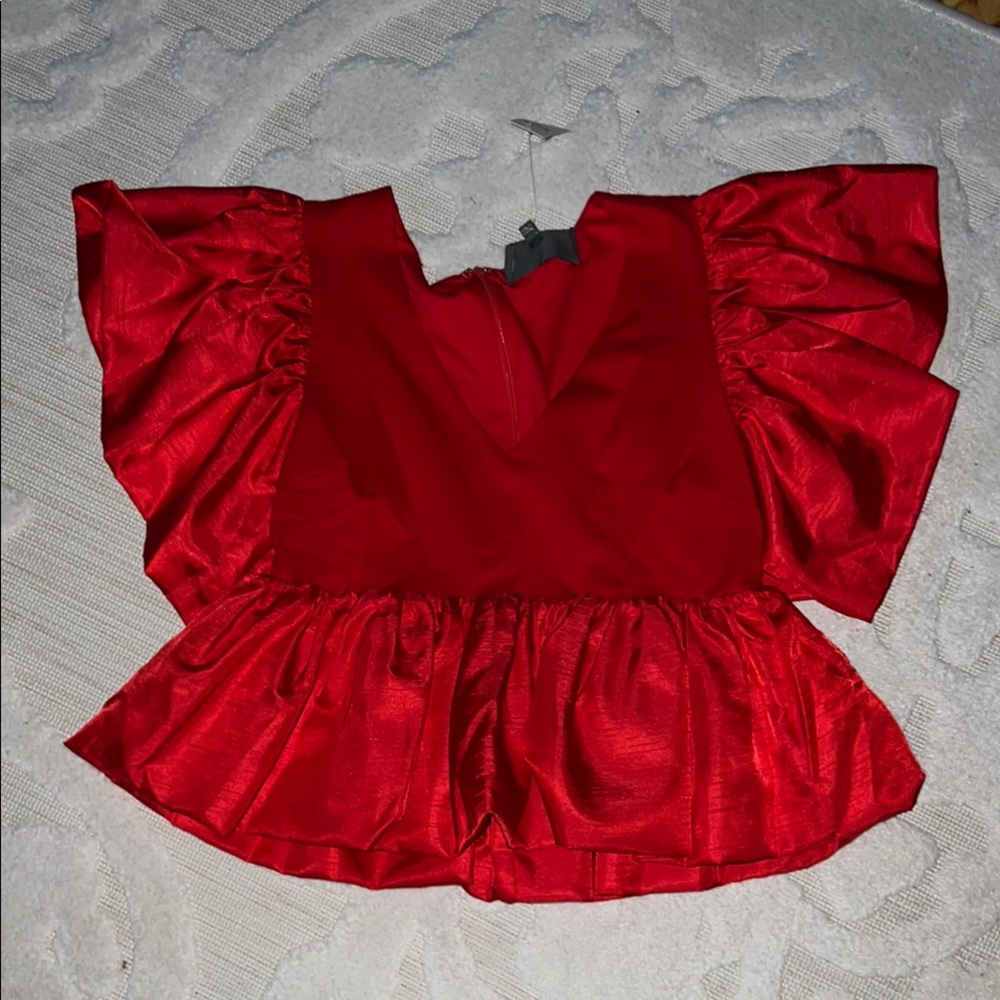 Anthropology “Sunday in Brooklyn” Red Ruffled Peplum Blouse